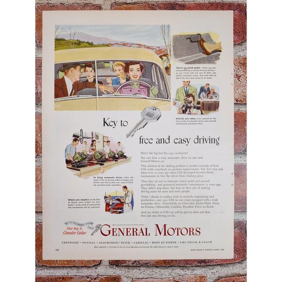 1950 General Motors GM Smiling Woman Driving Yellow Sedan "Key" Vtg Print‎ Ad - Picture 3 of 6